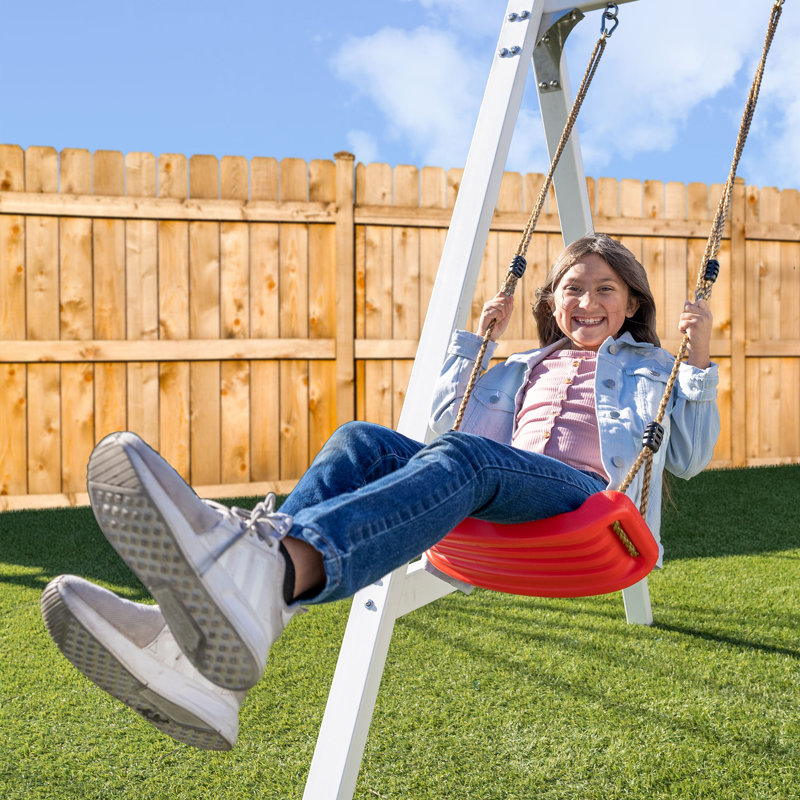 Sportspower 7 Foot Vinyl Wood Swing Set With 3 Adjustable Swing Sets